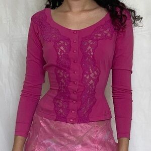 Vintage Chantal Thomass Paris Hot Pink Lace Button Top – Size 4